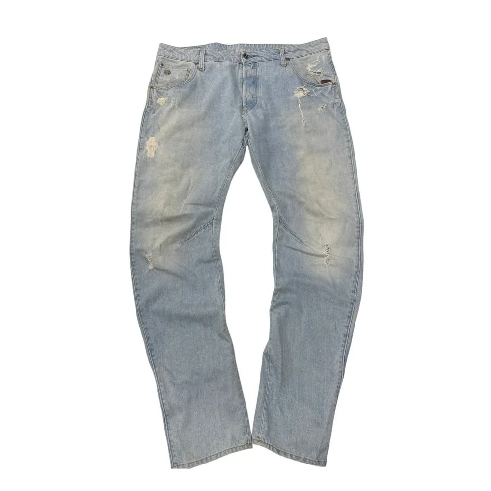 G-Star Raw Arc 3D Slim Distressed Light Wash Twisted‎ Leg Jeans Mens 36 x 32